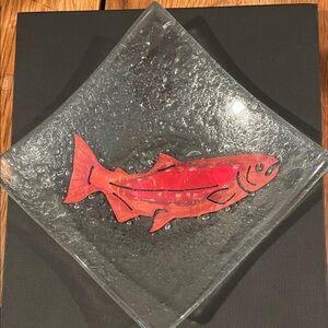 Set of 3 Jones Glassworks Fused Glass Sockeye Salmon Platters | Handcrafted Seat